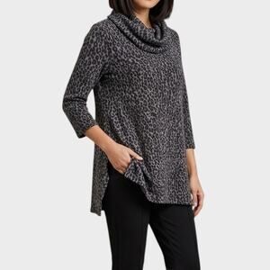 Massini Medium Gray Cheetah Print Cowl Neck Tunic Polyester Spandex